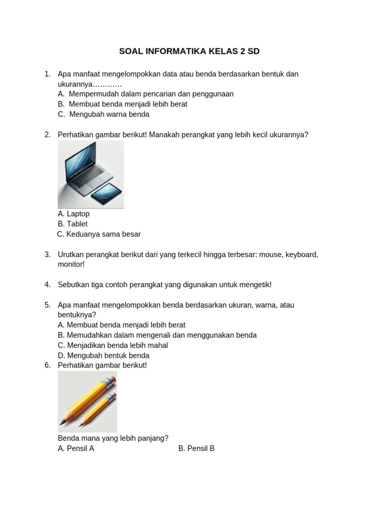 Soal Informatika Kelas 2 SD | PDF