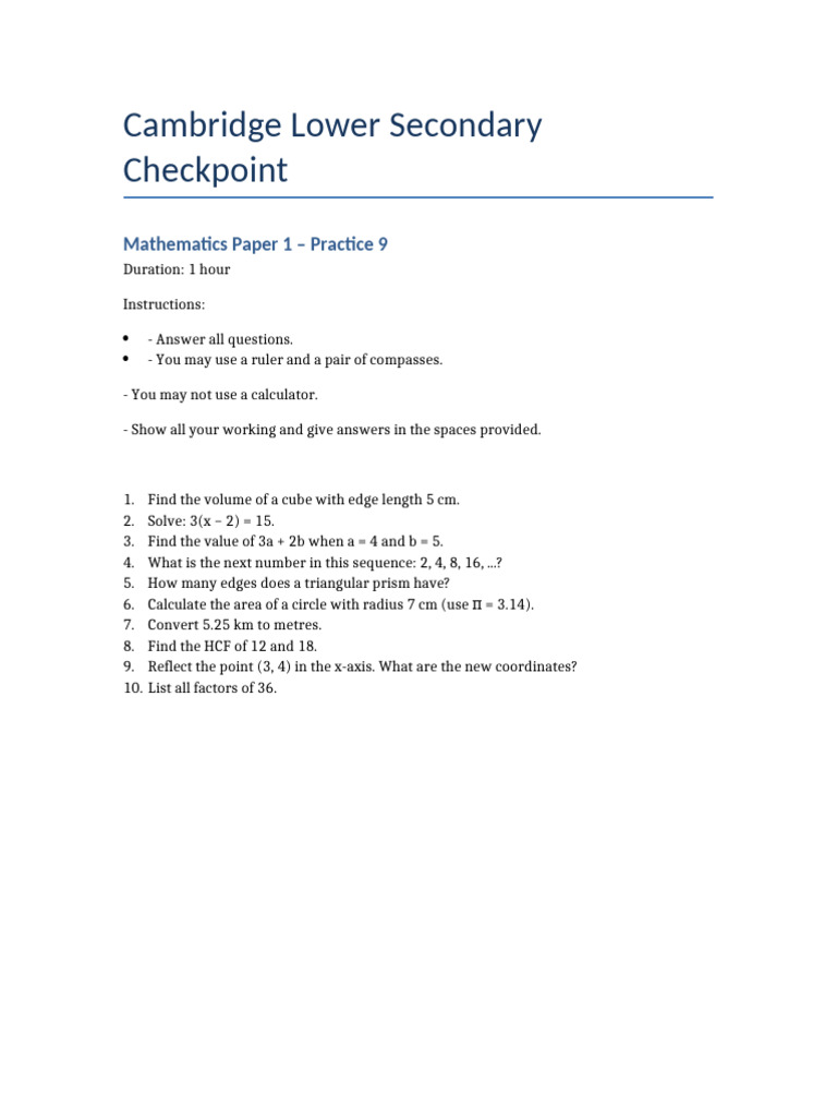 Maths Paper1 Practice 9 | PDF