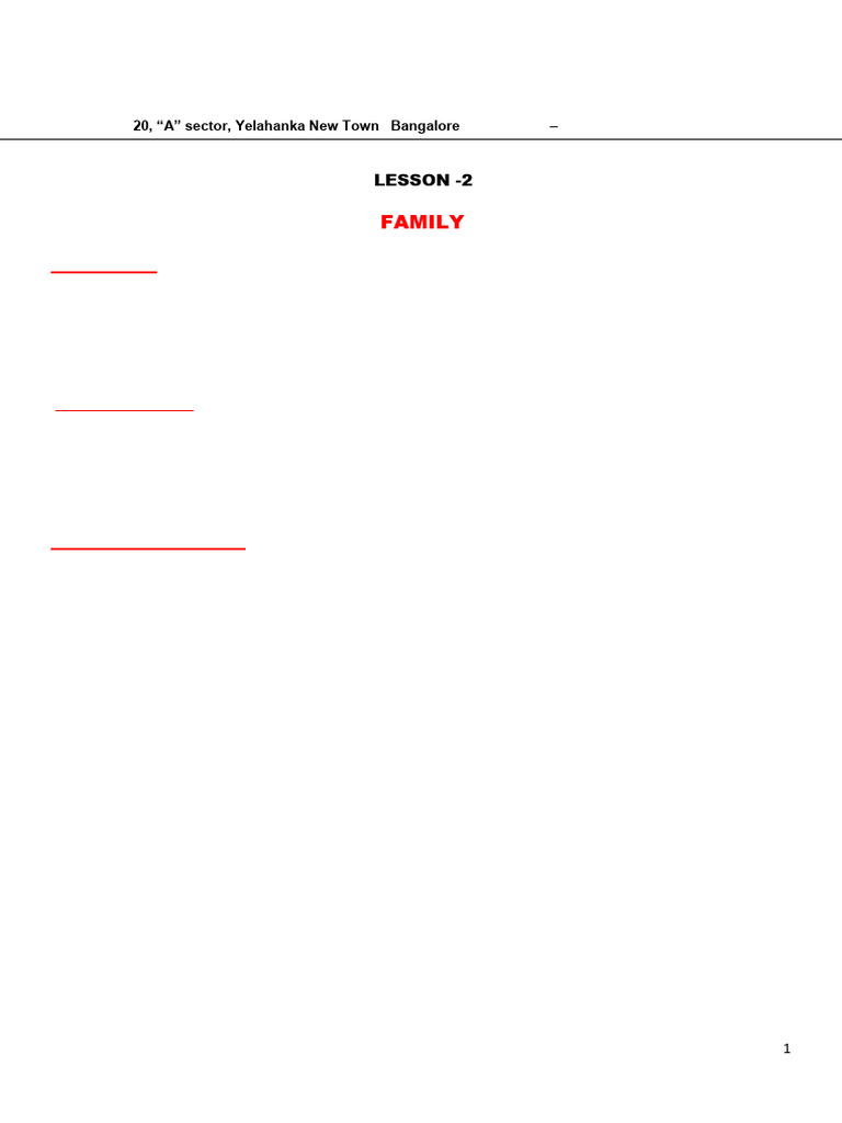 5th Standard EVS Family Lesson Notes | PDF
