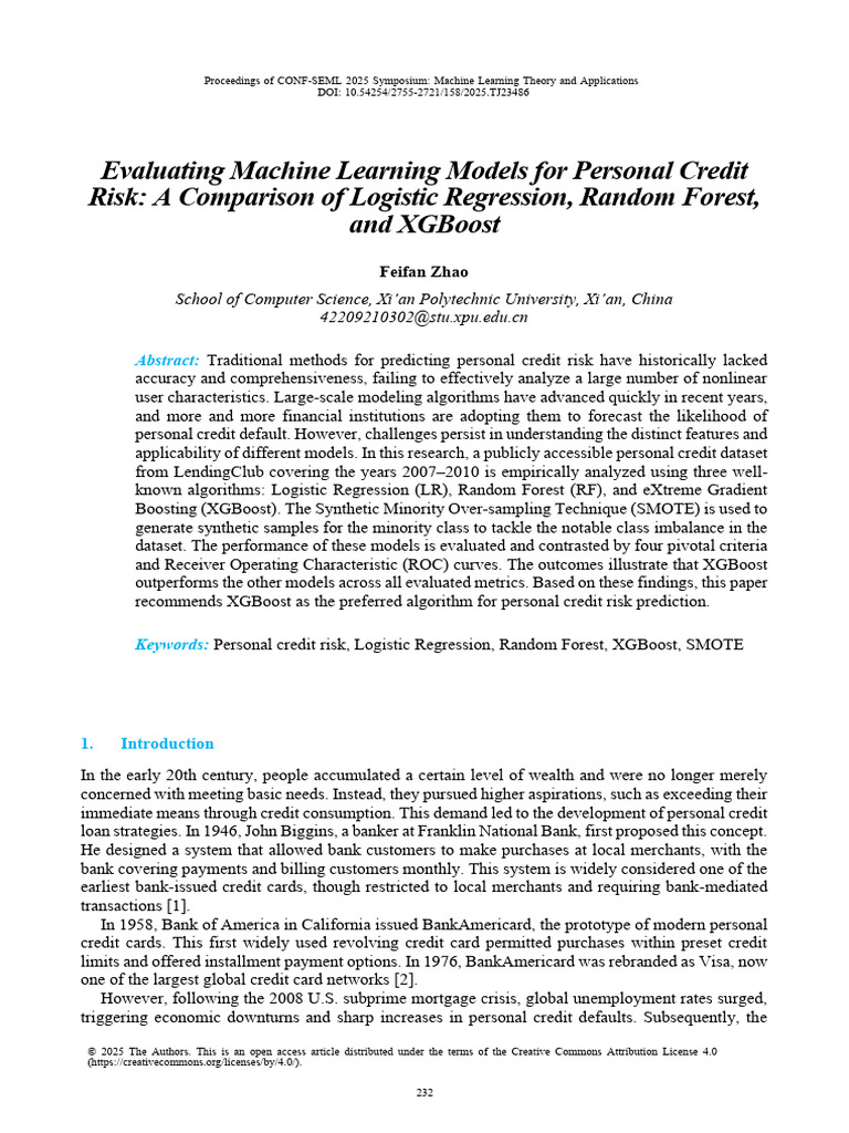 Machine Learning for Credit Risk Analysis | PDF | Machine Learning ...