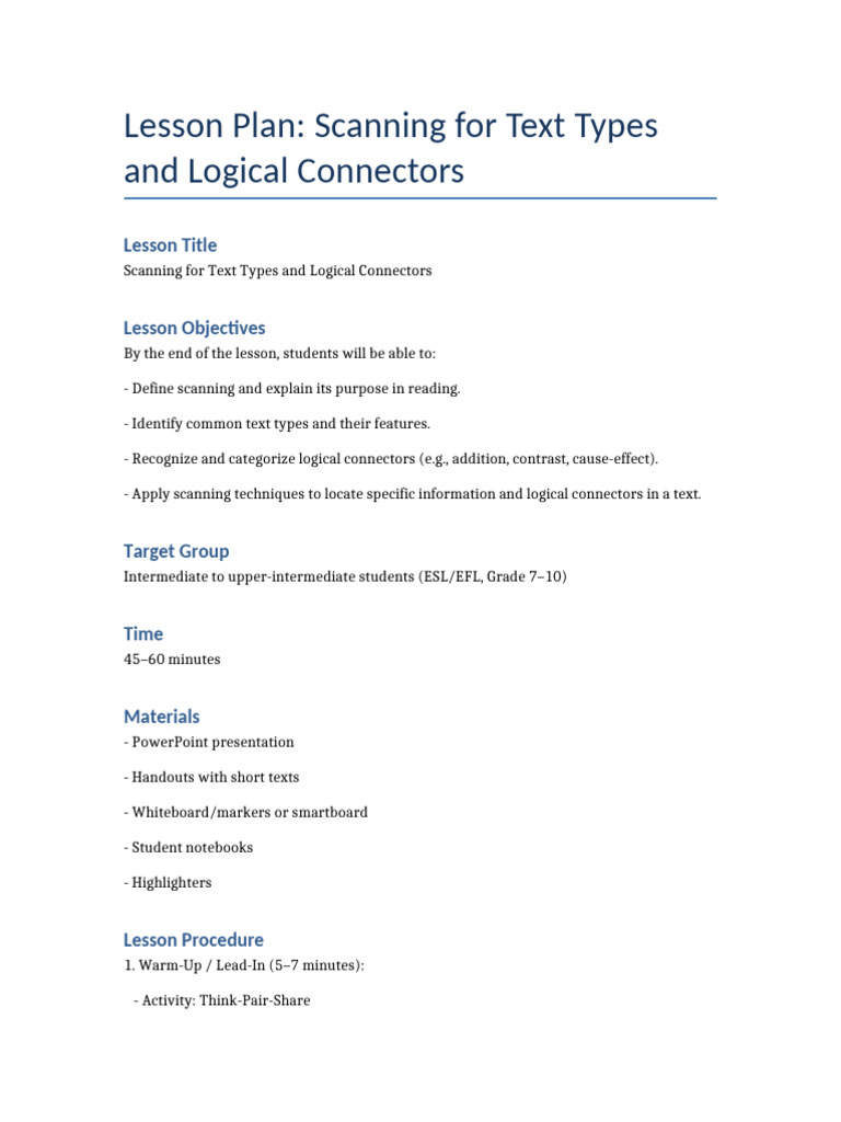 Scanning Lesson Plan | PDF