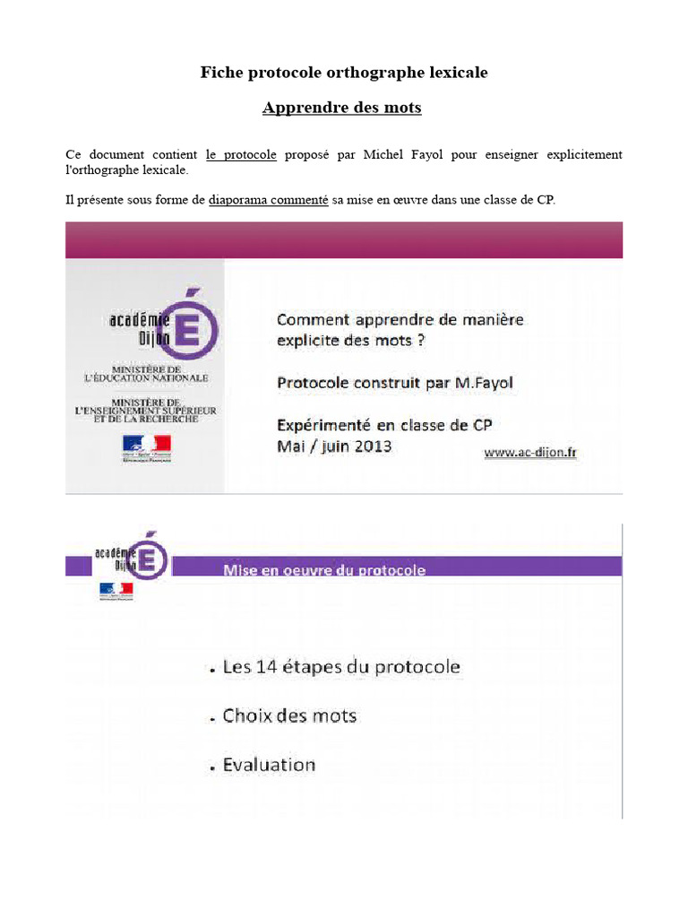 Fiche Protocole Apprendre Des Mots | PDF | Mémoire | Apprentissage