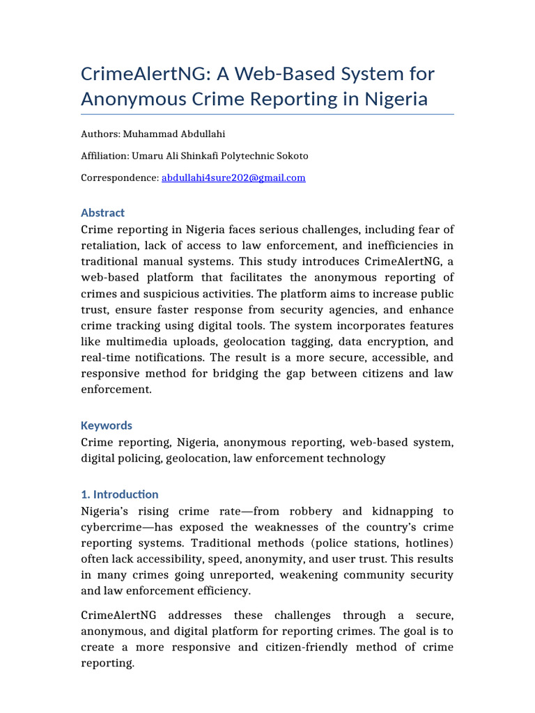 Anonymous Crime Reporting in Nigeria | PDF | Php | Databases