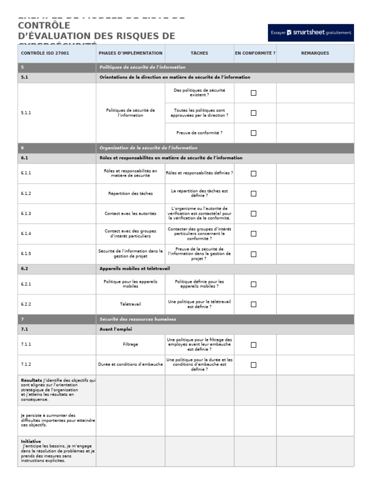 Checklist de cybersécurité ISO 27001 | PDF | Sécurité