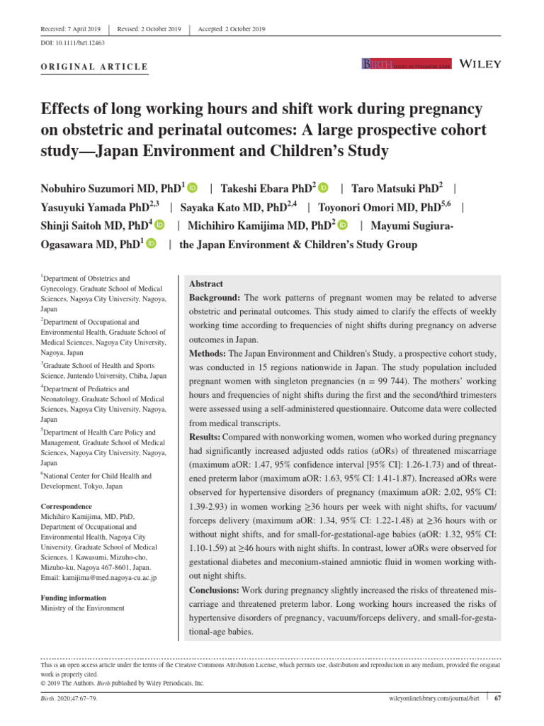 Effects of Long Working Hours and Shift Work During Pregnancy On ...