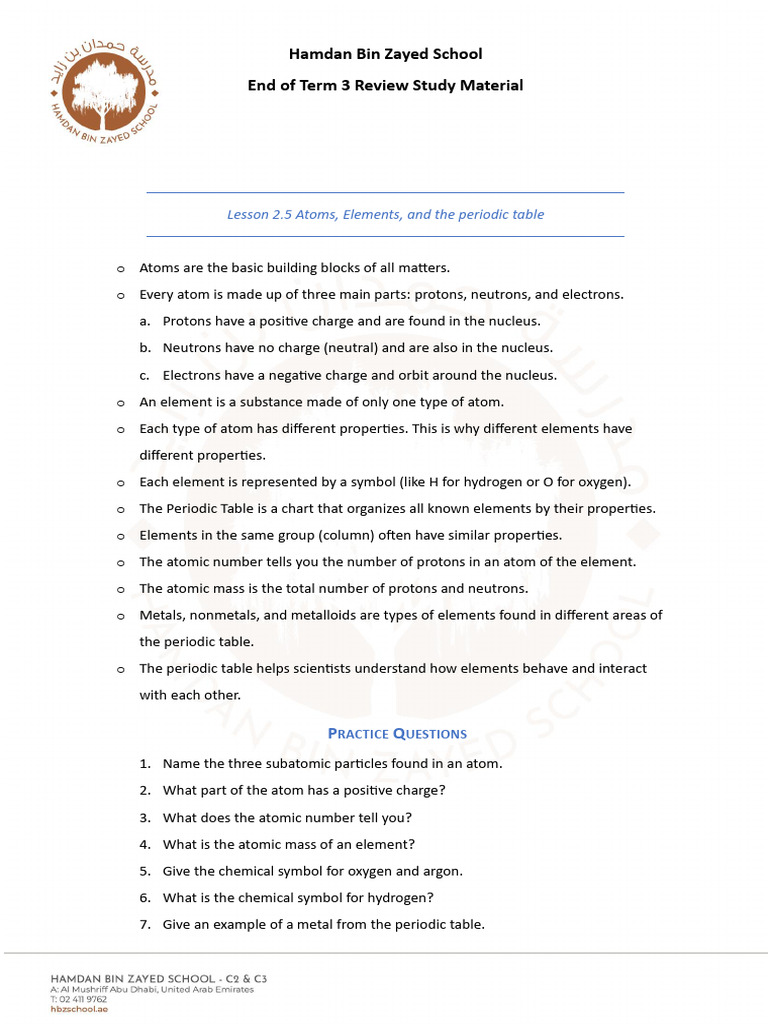 End of Term 3 Science Review: Atoms & Compounds | PDF | Chemical ...