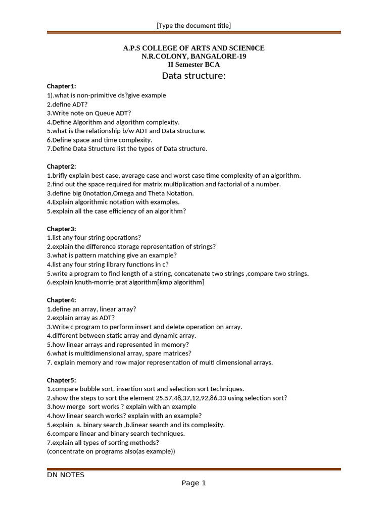 Data Structure Important Questions Chapter Wise. | PDF | Algorithms And ...