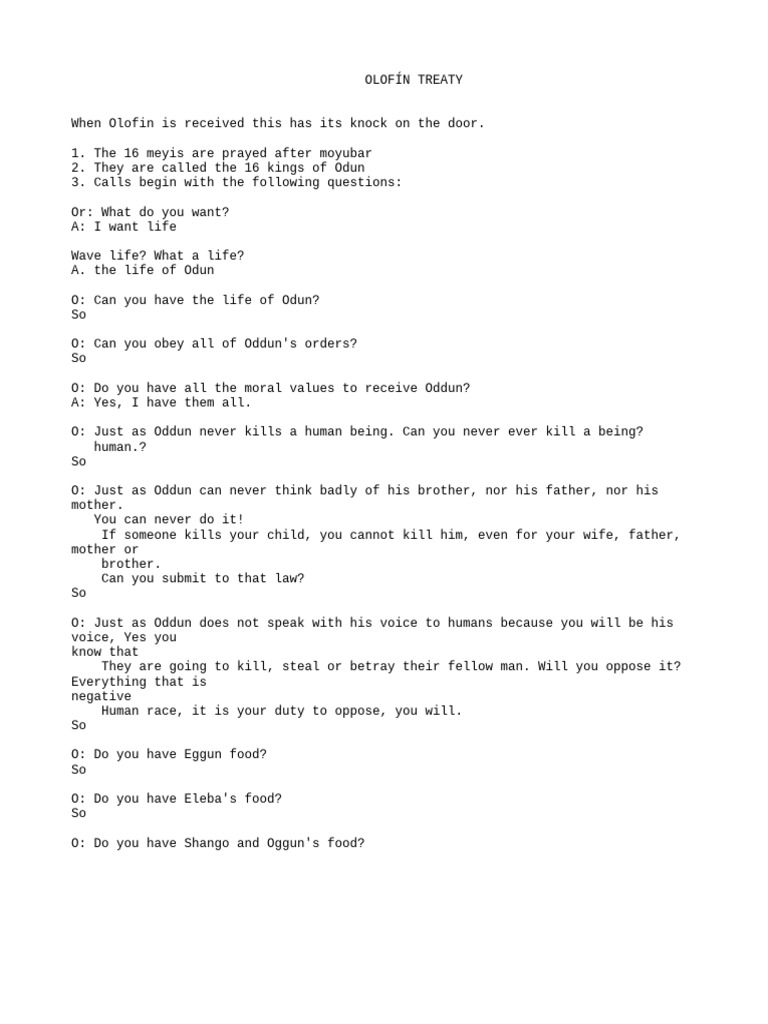 Olofín Treaty and Rituals Explained | PDF