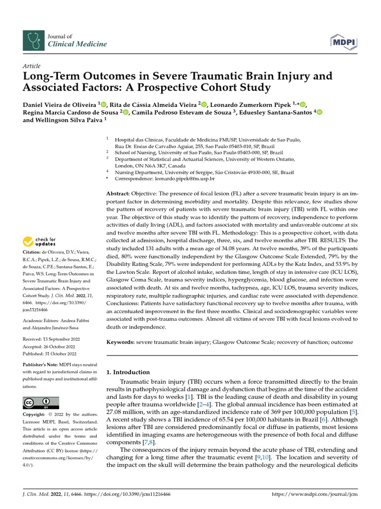 Long-Term Outcomes of Severe TBI Study | PDF | Traumatic Brain Injury ...