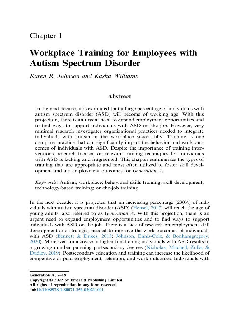 Workplace Training For Employees With Autism Spectrum Disorder | PDF ...