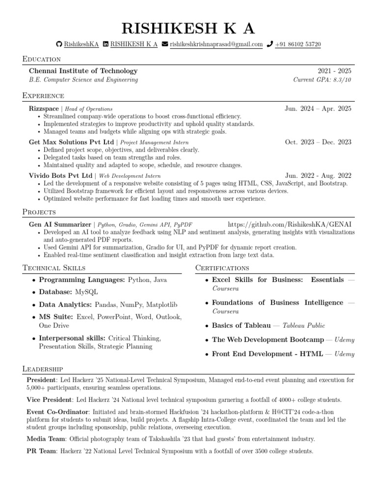 Rishikesh K A: Tech Resume & Skills | PDF | Web Development | Software ...