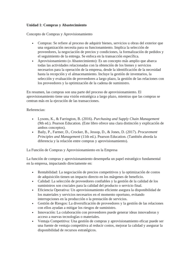 Compras y Aprovisionamiento: Conceptos Clave | PDF | Obtención ...