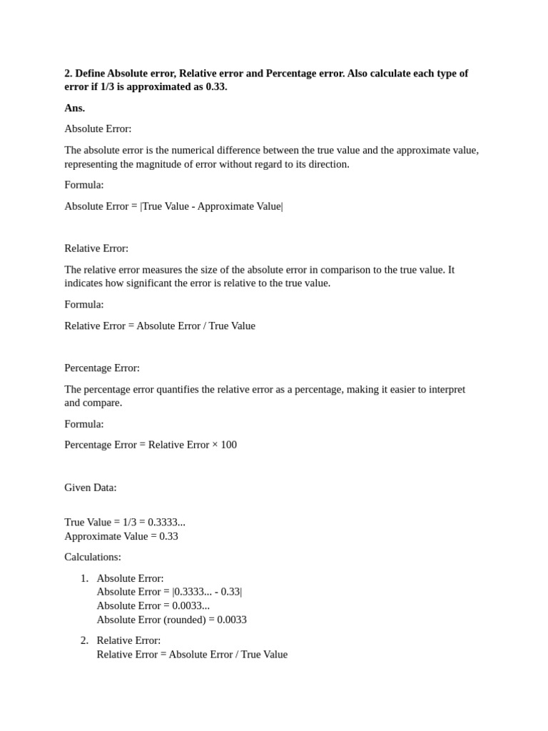 Error Definitions and Calculations | PDF