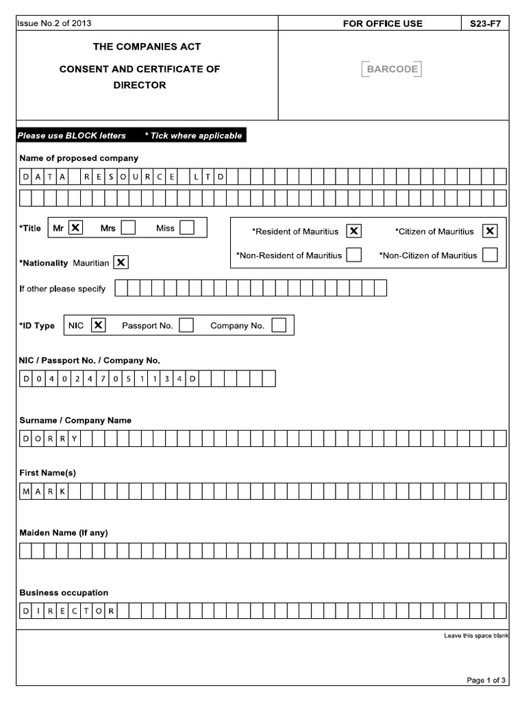 Form 7 Consent and Certificate of Directors | PDF
