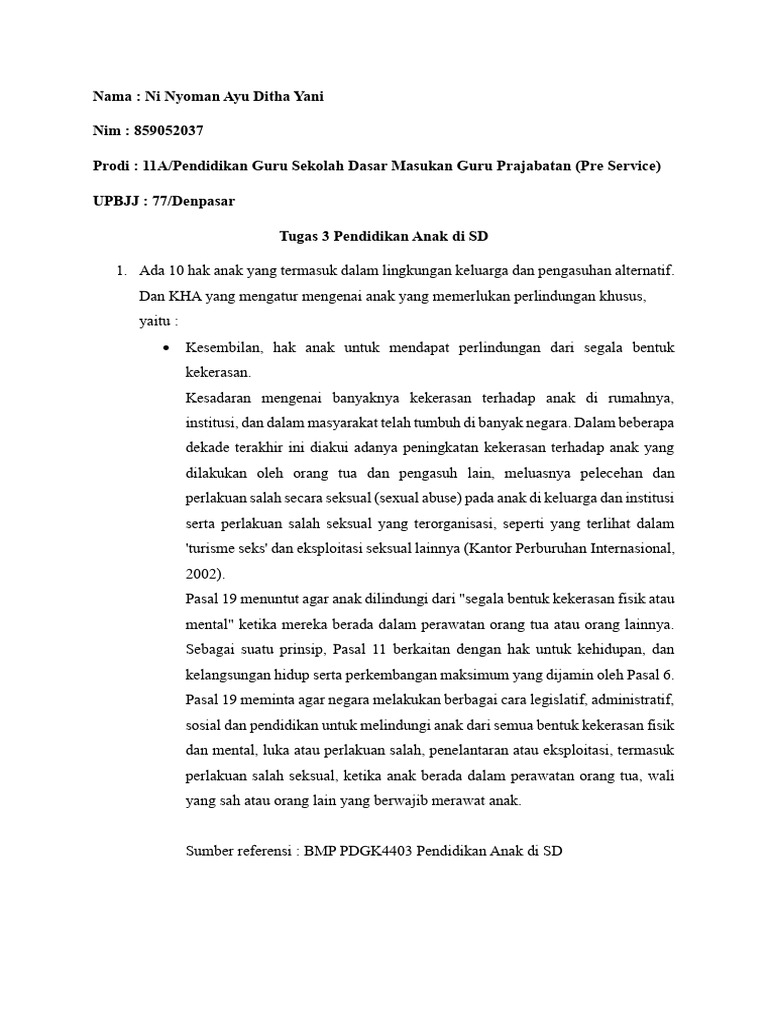 Tugas 3 Pendidikan Anak di SD | PDF