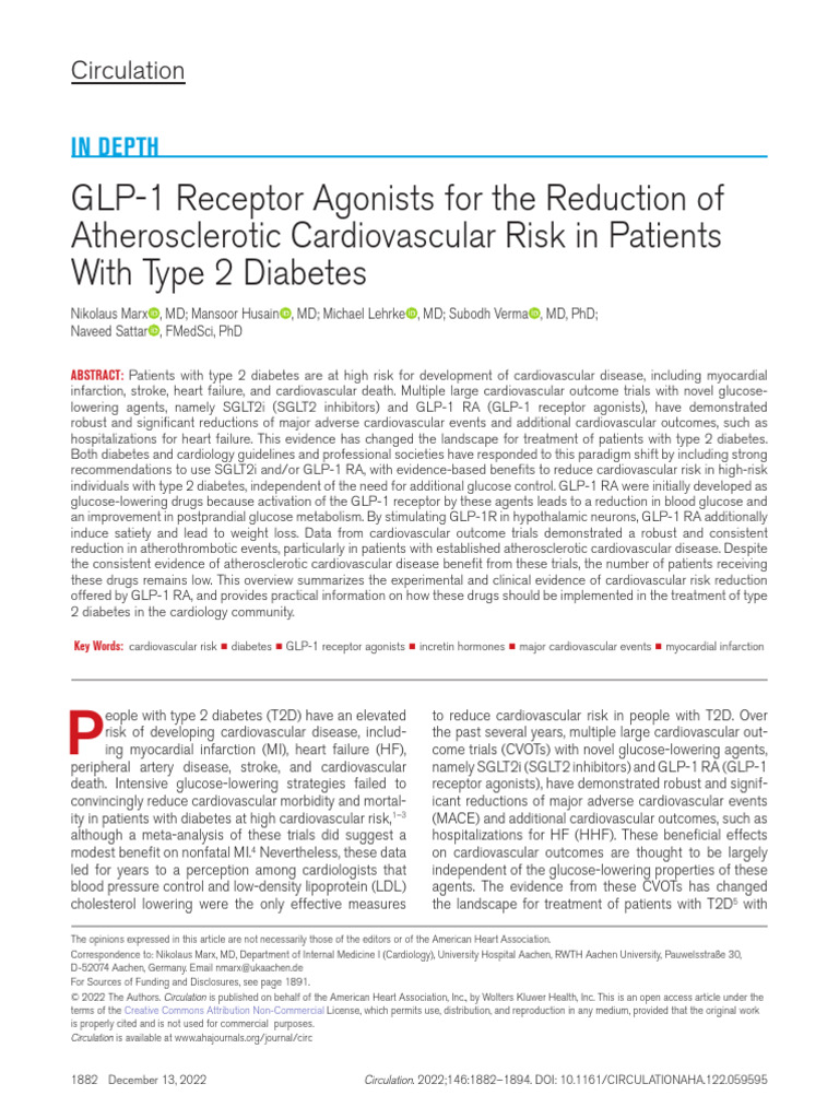 GLP-1 Receptor Agonists For The Reduction of Atherosclerotic ...