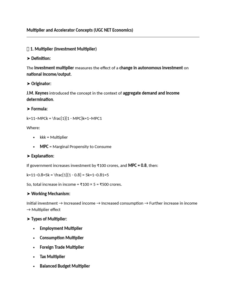 Multiplier and Accelerator Concepts Explained | PDF | Fiscal Multiplier ...
