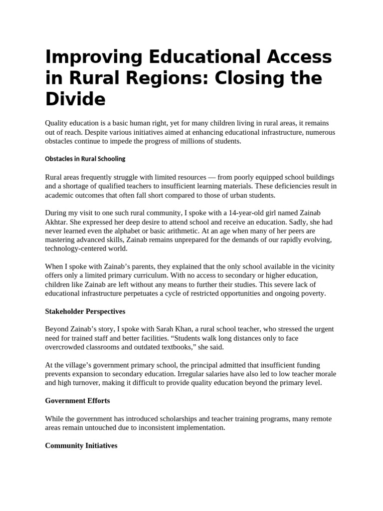 Improving Educational Access in Rural Regions | PDF | Teachers | Learning
