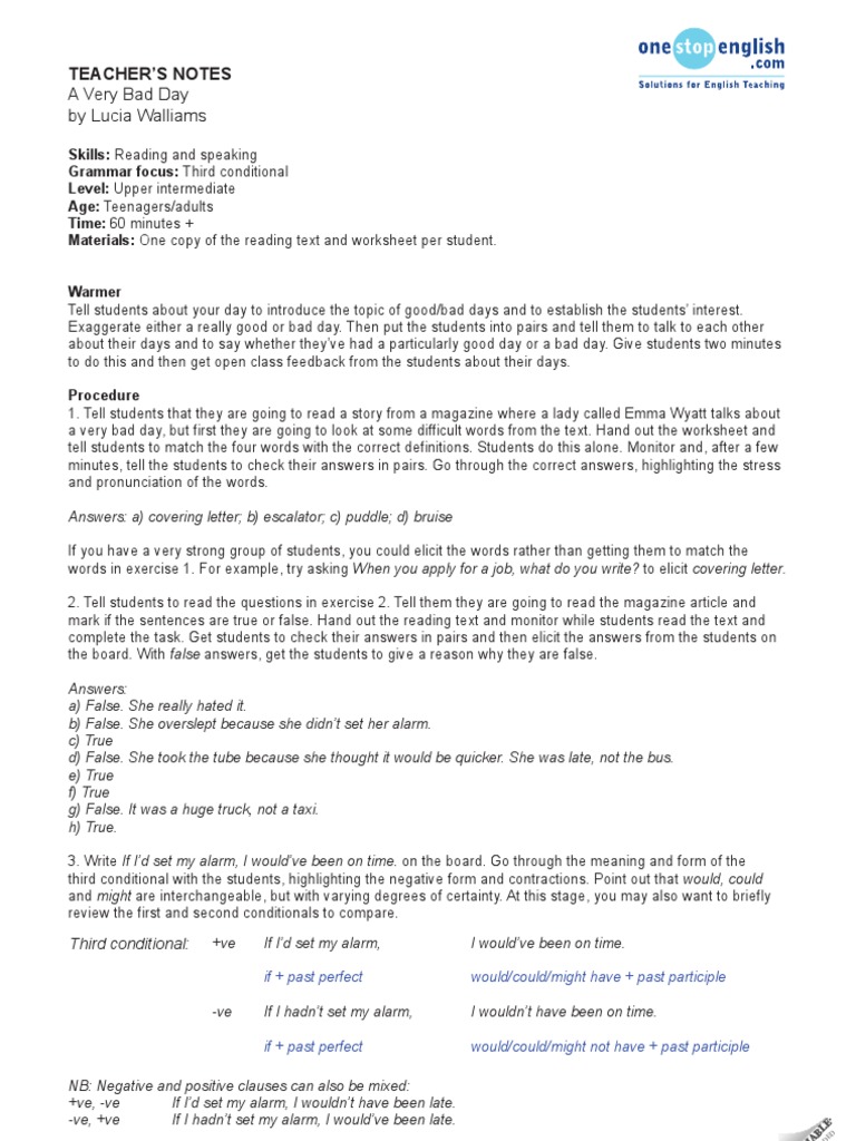 3rd Conditional-Reading Lesson Plan | PDF