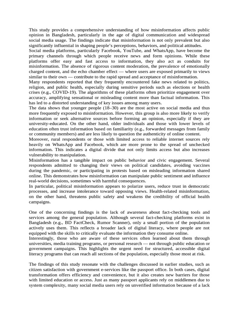Misinformation's Impact on Bangladesh's Public Opinion | PDF | Social ...