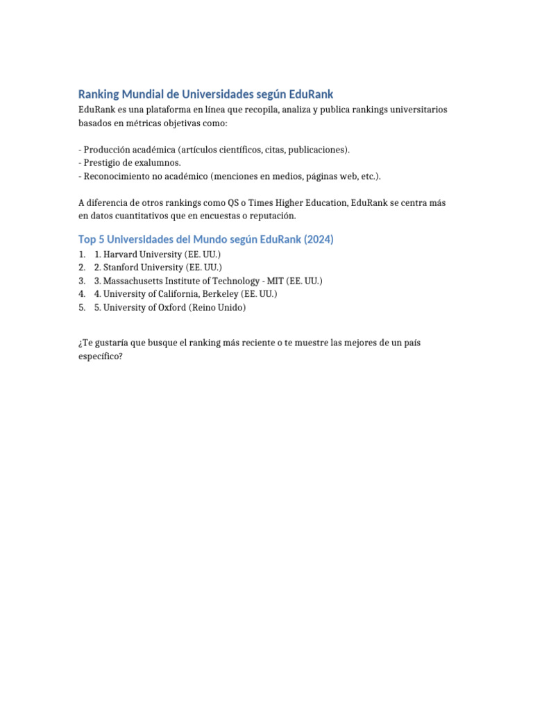 Ranking EduRank Universidades 2024 | PDF