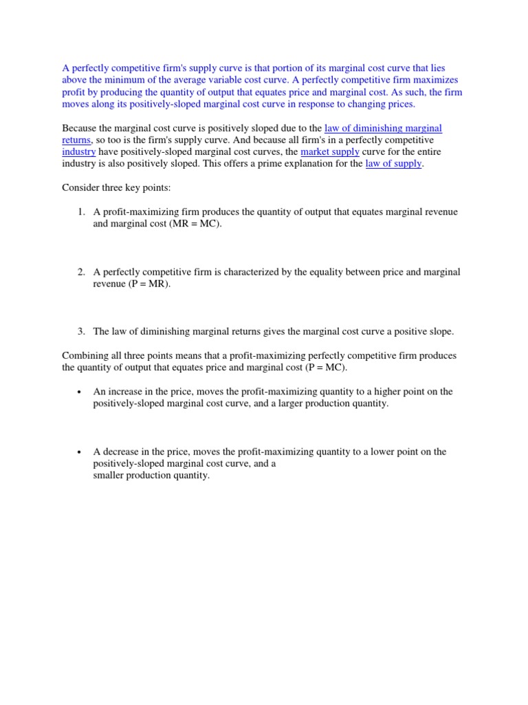 Perfect Competition and Supply Curve Dynamics | PDF