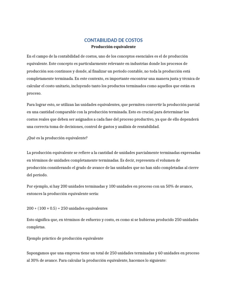 Producción Equivalente Bonito | PDF | Contabilidad | Contabilidad de costos