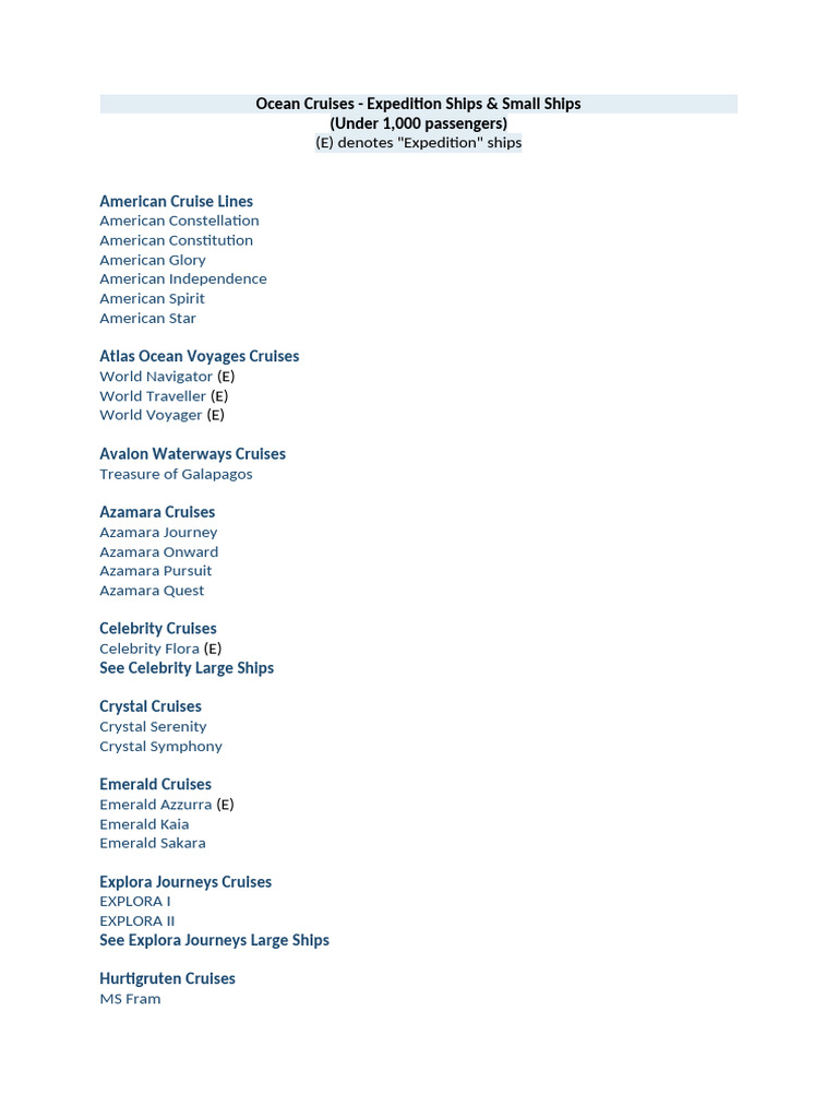 Ocean Cruises - Expedition Ships & Small Ships | PDF | Tourist ...