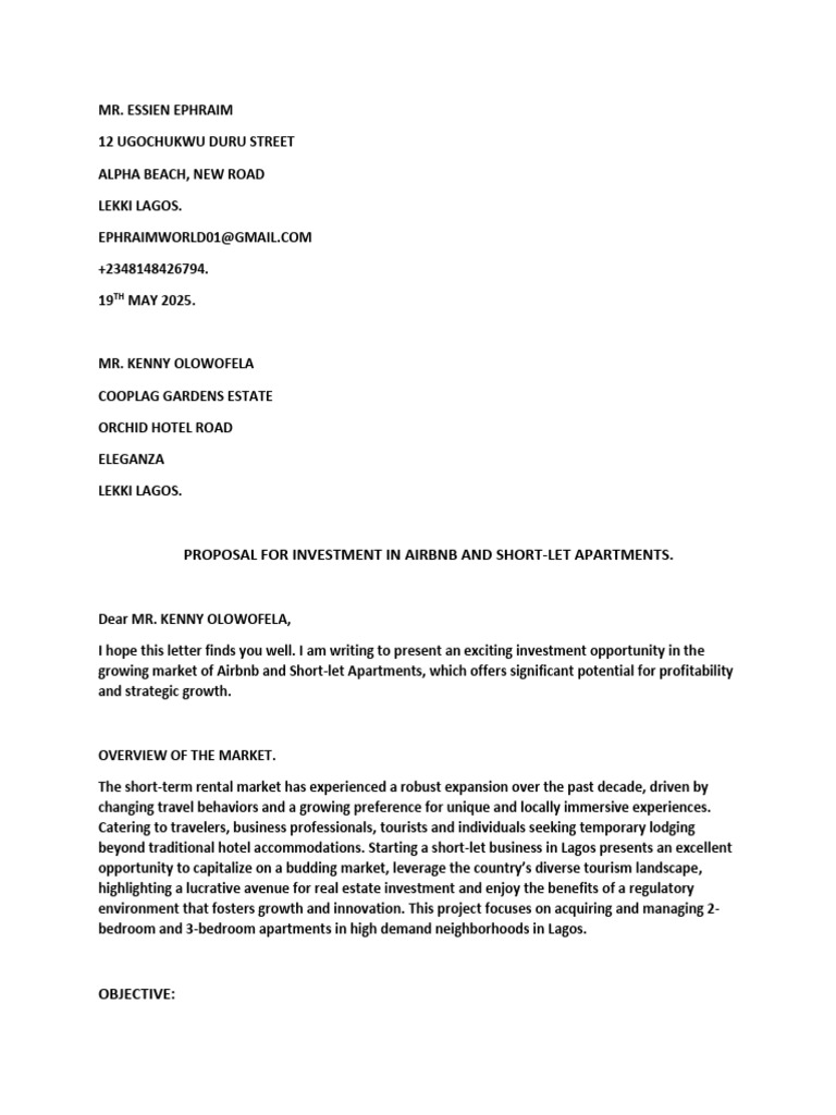 Investment Proposal for Short-Let Apartments | PDF | Demand | Risk