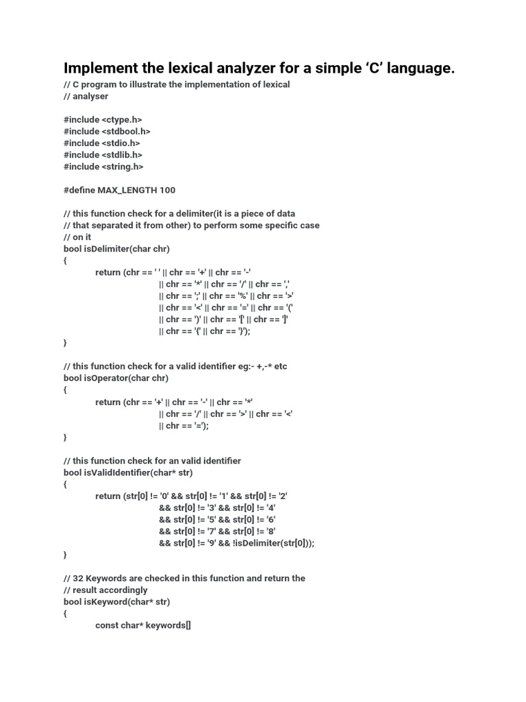 Lexical Analyzer Implementation in C | PDF | Computer Programming ...