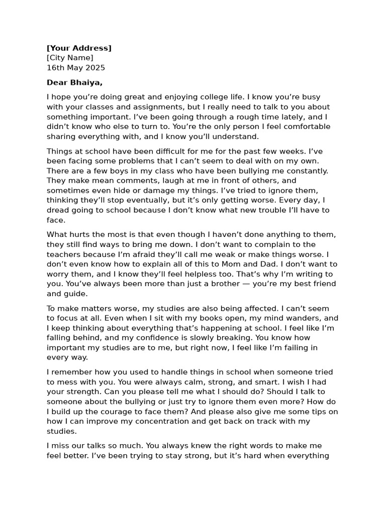 Letter to My Role Model Bhaiya | PDF