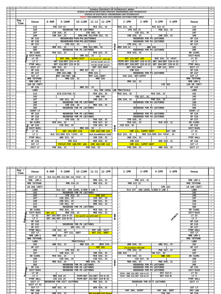 DRAFT SIPET - SEET Second Semester 2024 - 2025 Lectures TimeTable | PDF