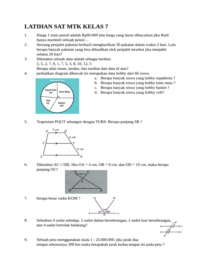 Latihan Soal SAT MTK Kelas 7 | PDF