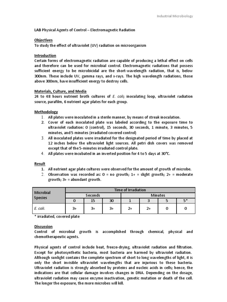 UV Radiation Effects on Microbial Growth | PDF | Ultraviolet ...