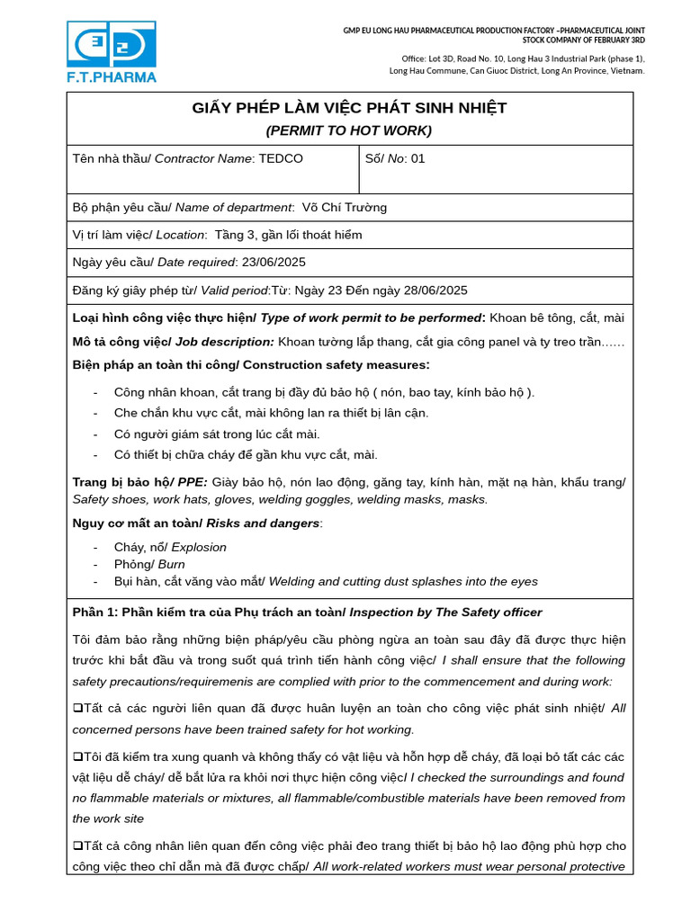 Permit To Hot Work | PDF