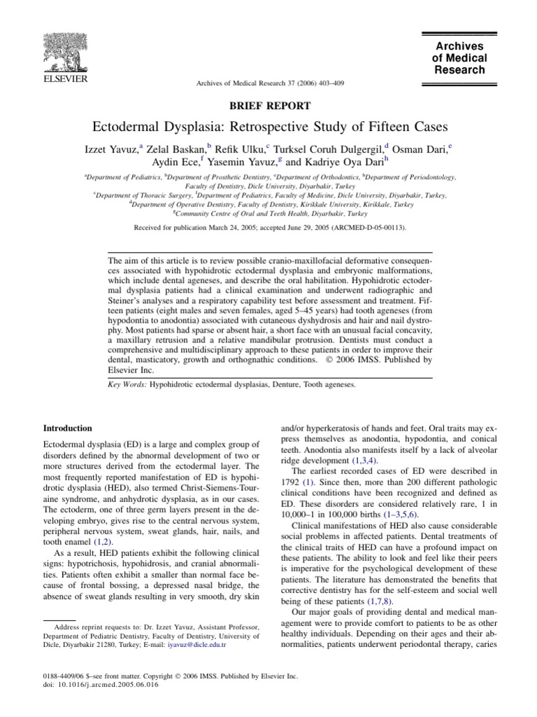 Ectodermal Dysplasia Retrospective Study | PDF | Medical Specialties