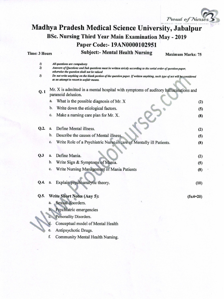 2019 B.SC 3rd Mental Health Nursing @proudofnurses - Com .Jpeg | PDF