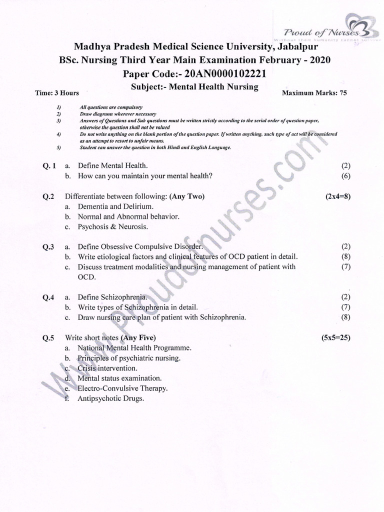 2020 B.SC 3rd Mental Health Nursing @proudofnurses - Com .Jpeg | PDF