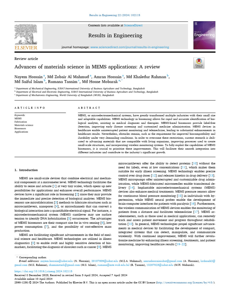 Advances of Materials Science in MEMS Applications 2024 Results in ...
