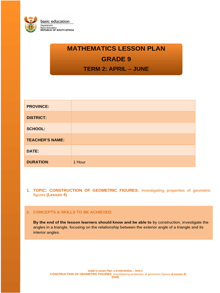 Grade 9 Geometric Figures Construction | PDF | Triangle | Angle