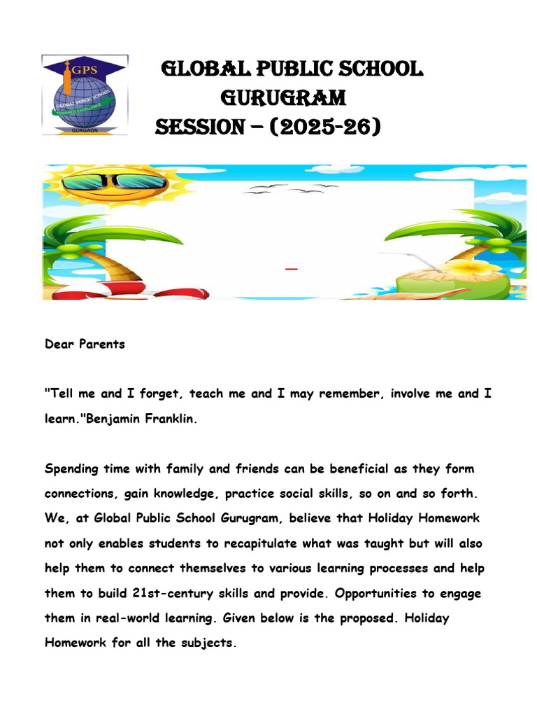 Class VII Summer Homework 2025-26 | PDF
