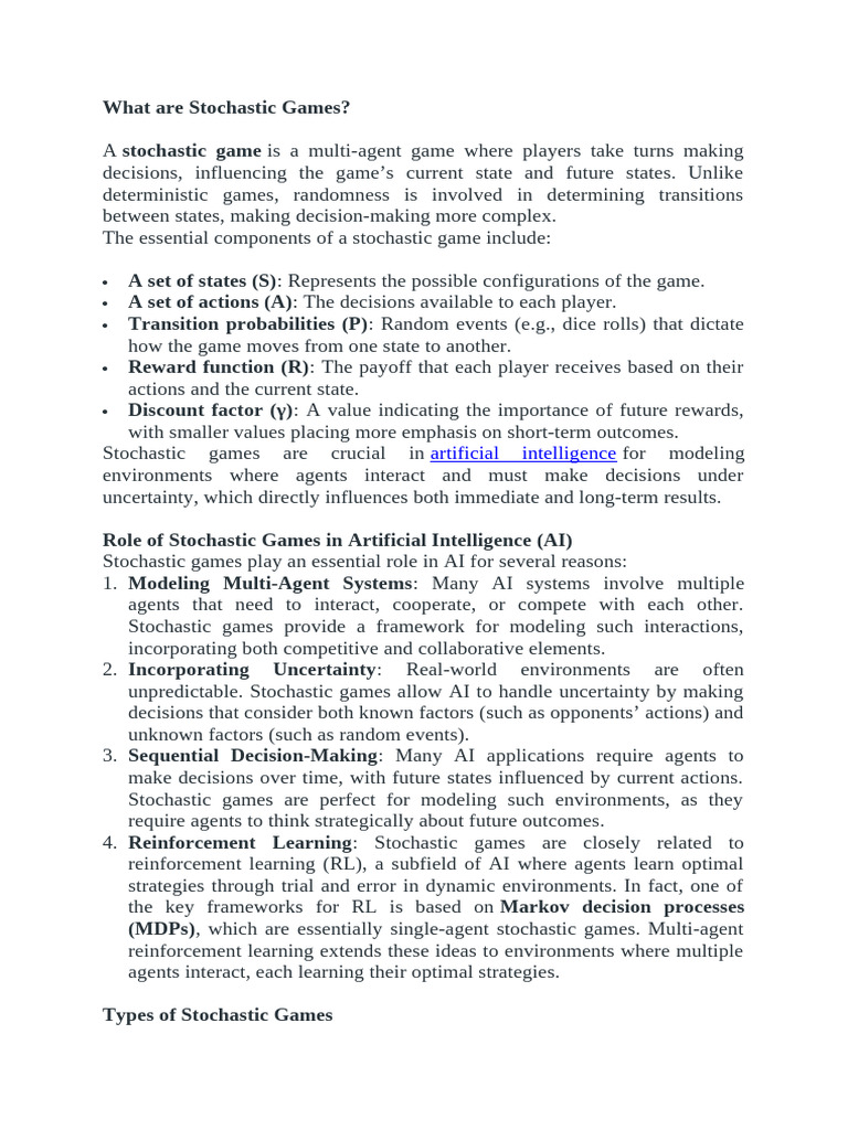 Understanding Stochastic Games in AI | PDF | Artificial Intelligence ...