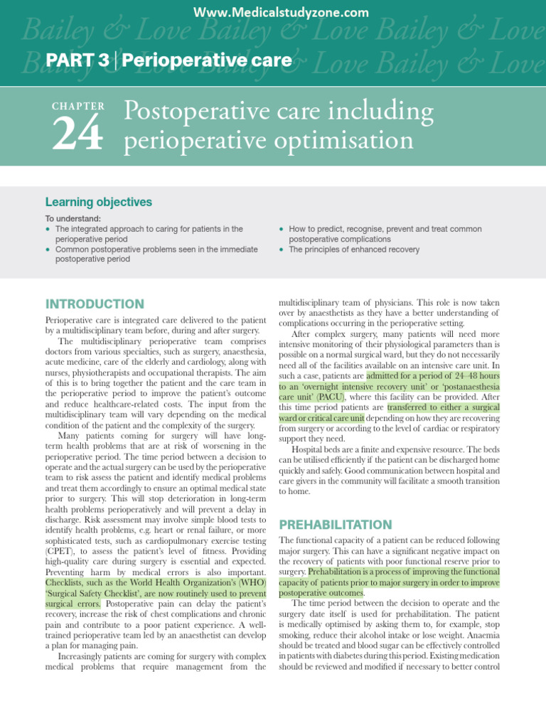 Perioperative Care and Postoperative Management | PDF | Surgery ...