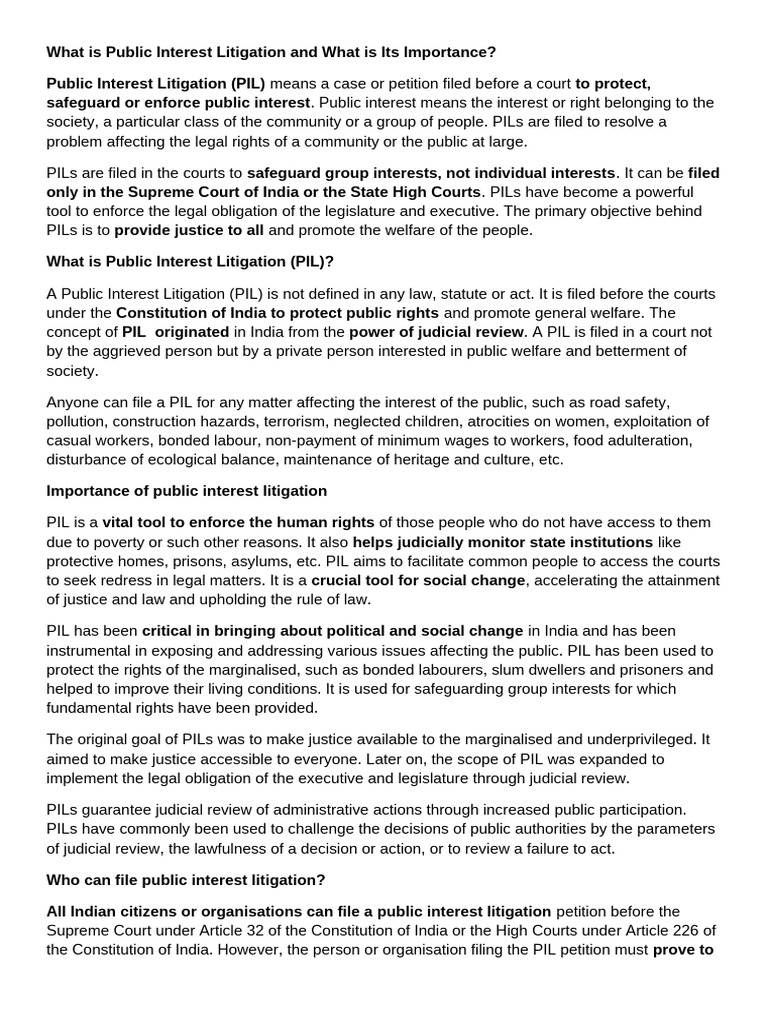 Understanding Public Interest Litigation | PDF | Justice | Crime & Violence