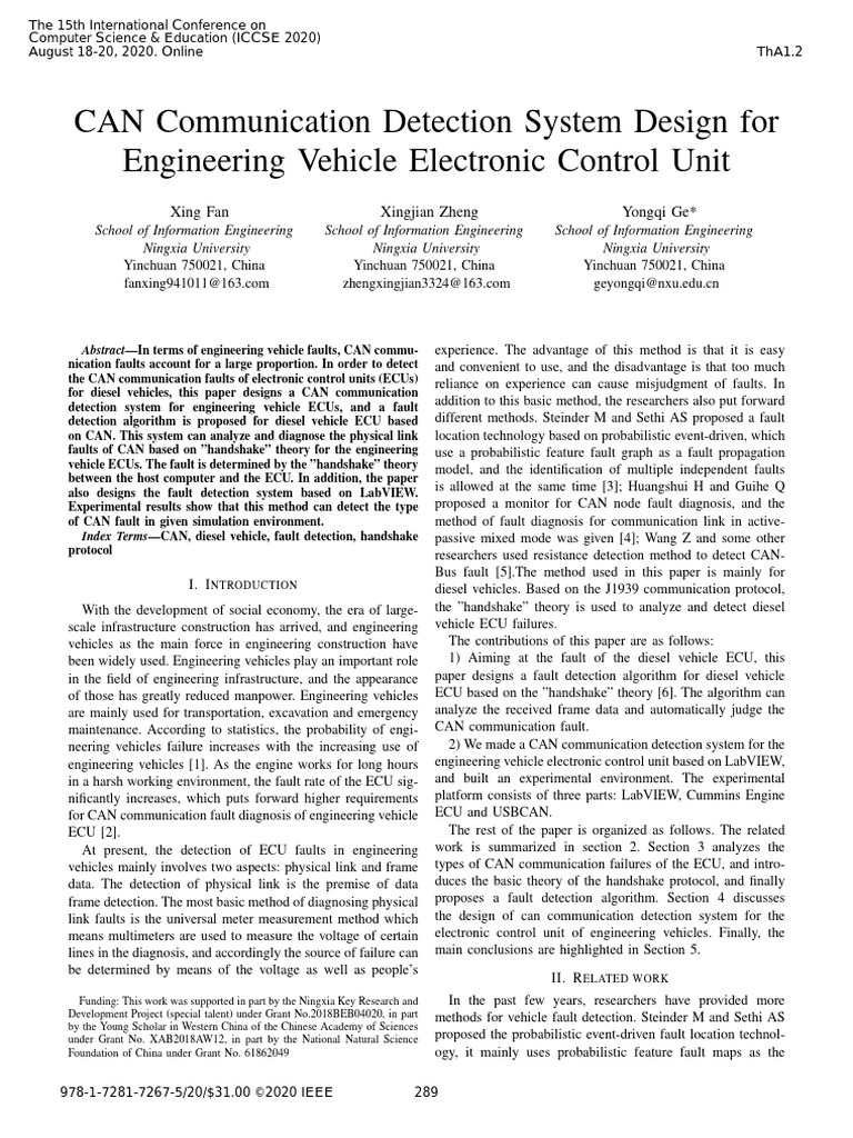 CAN Fault Detection System for Diesel ECUs | PDF | Computer Network ...