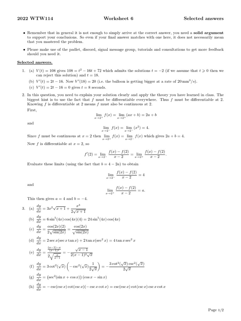 2022 WTW114 Worksheet 6 Solutions | PDF | Mathematical Analysis ...