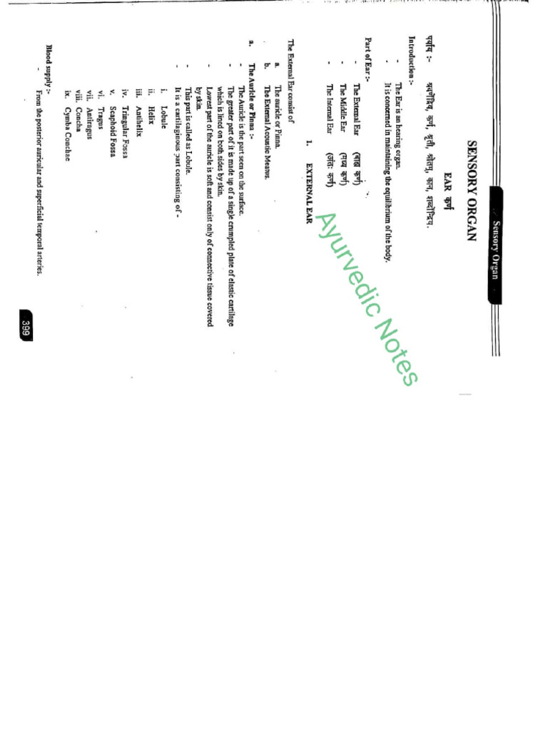 Sensory Organs Notes (BAMS - NOTES) | PDF