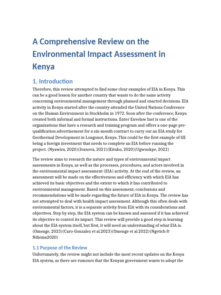 A Comprehensive Review On The Environmental Impact Assessment in Kenya ...