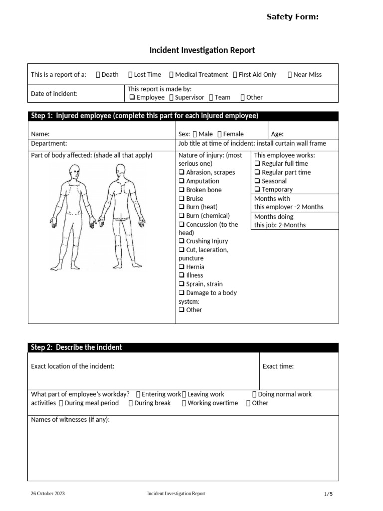 Incident Investigation Report Template | PDF | Personal Protective ...