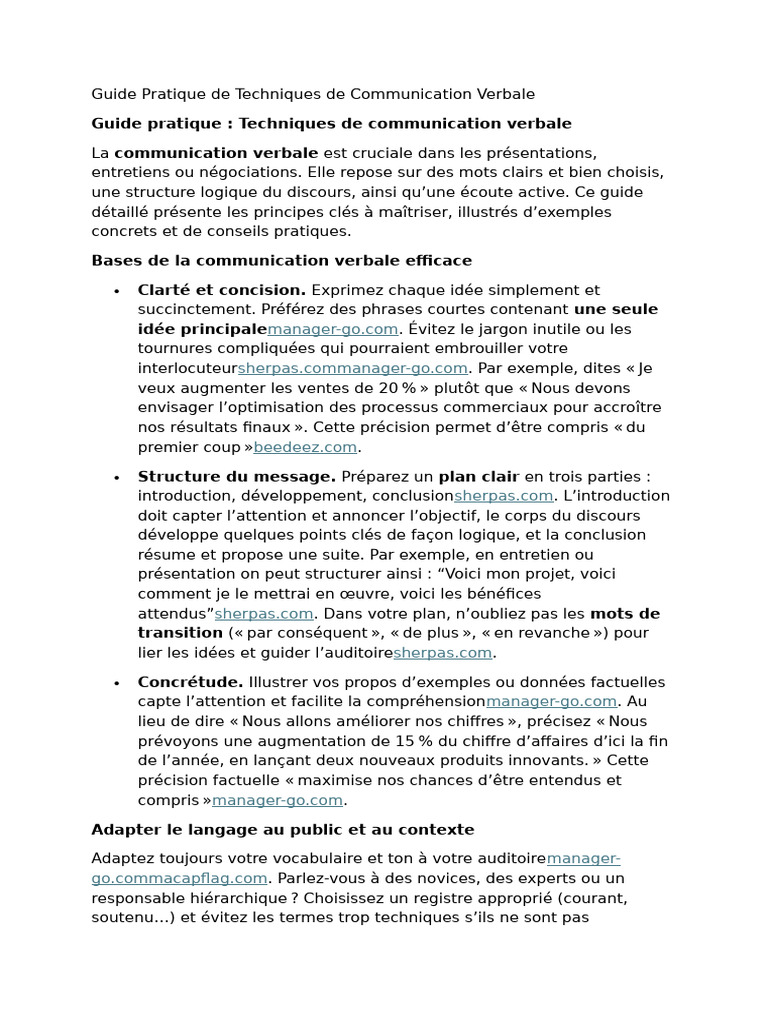 Techniques de Communication Verbale | PDF | Communication non verbale ...